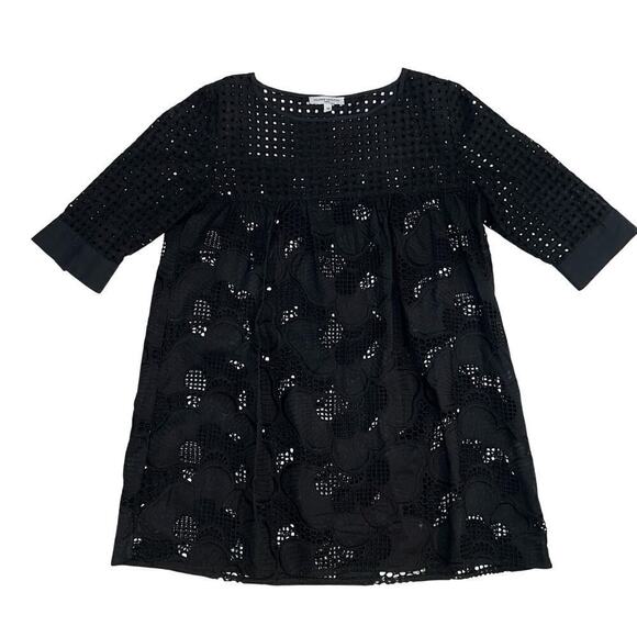 Valerie Khalfon 100% Cotton Black Eyelet Tunic Top Size EUR 38 (US Medium) - Picture 1 of 12